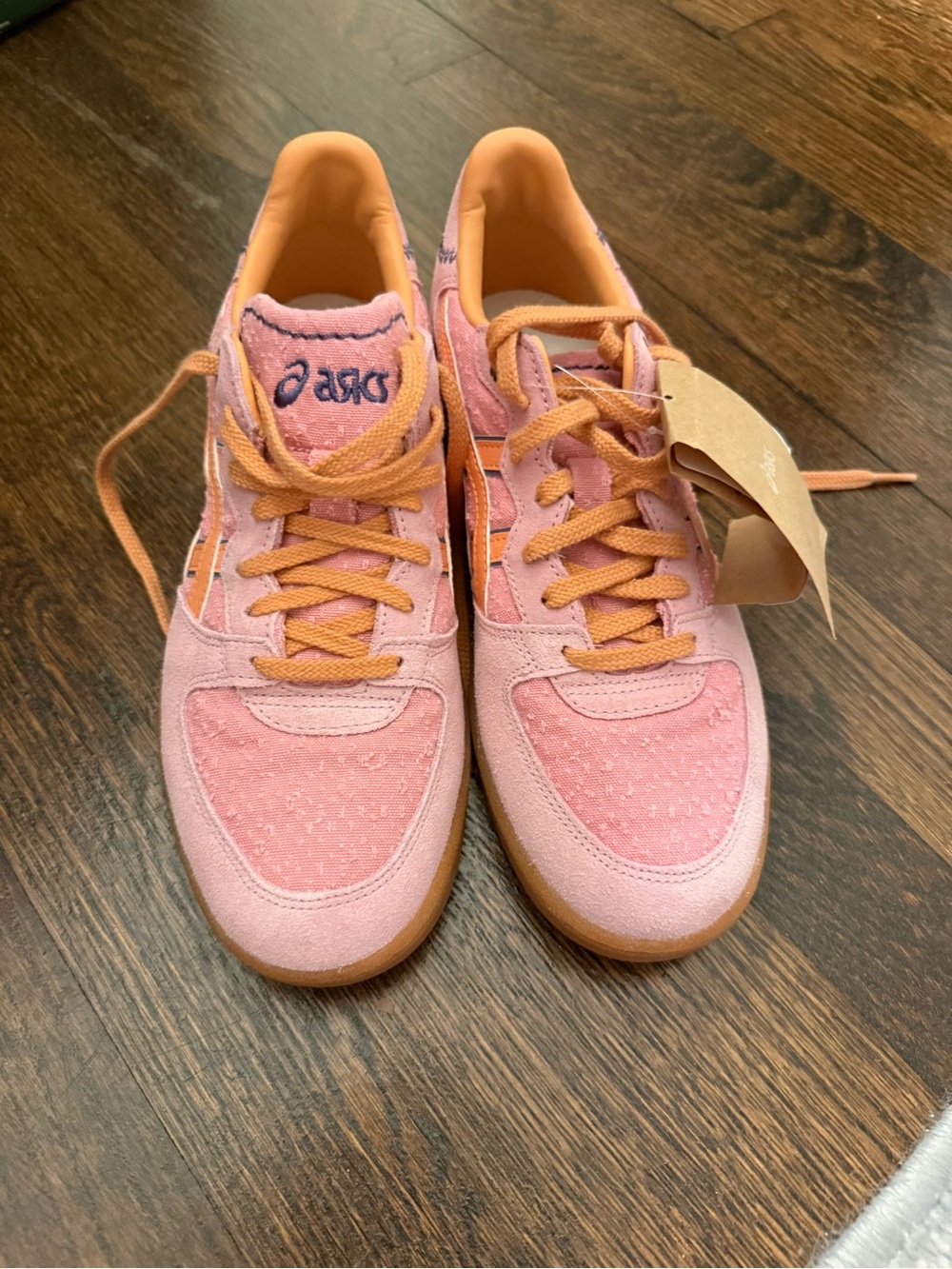 ASICS Women's Pink and Orange Suede Lace-Up Sneakers